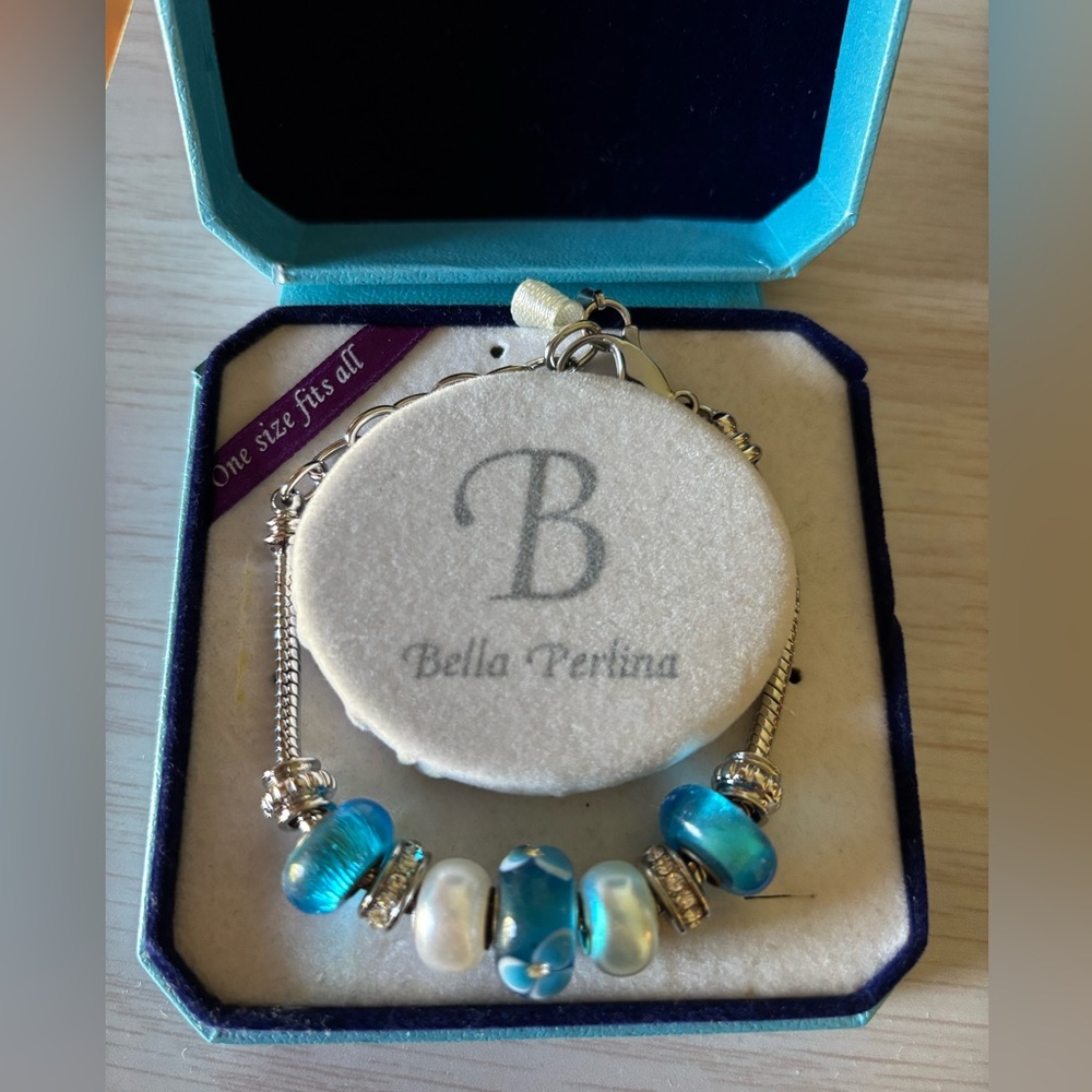 Bella Perlina Silver Bracelet with Blue/White/Silver Beads - Picture 10 of 15